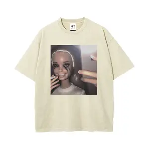 Oversized Retro Menswear Cotton Crew Neck Tee - Unisex Heavyweight Stretch Fabric, Regular Fit, Breathable Short Sleeve, Casual Summer Top for Daily Wear 07092