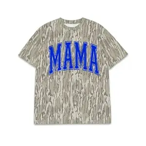 MAMA Camo Graphic T Shirt, Bold Varsity Letter Print, Unisex Streetwear Camouflage Top for Moms, Daily Casual Wear