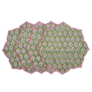 Embroidered Scalloped Cotton Placemats - Jade Green (Set of 4)