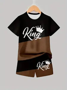 Boys' Fashion 3D Print Casual Short Sleeve Tee & Shorts Set, Clothes Kids, Spring & Fall Outdoor Sports, Regular Fit, Moderate Fabric