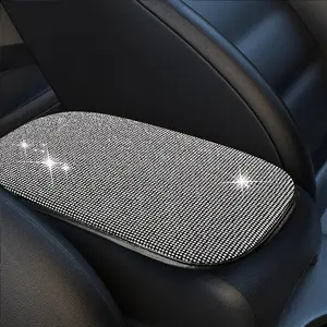 11.9''*8.4'' Bling Car Center Console Cover, Crystal Diamond Arm Rest Cover for Car, Soft Elbow Pillow Automotive Armrest Seat Box Cover, Arm Rest Protective Cushion Pad for Women Men (White)