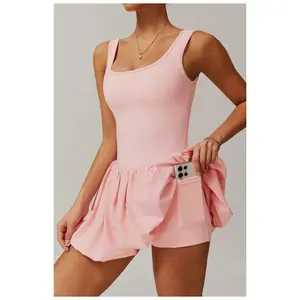 2026 New Women's Naked-Feel Faux Two-Piece Athletic Dress | Anti-Exposure Liner & Pockets for Tennis Fitness