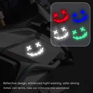 Motorcycle Luminous Stickers -Joyful Face Design, Available in Red/Blue/Green, Waterproof, Visible At Night Decoration Suitable for Motorcycle Fuel Tanks,Helmets, Customized Safety Equipment Decoration,Reflective Stickers Exclusive for Bicycle Enthusiasts