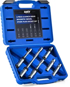 Orion Motor Tech 6pc 3/8" Drive Magnetic Swivel Spark Plug Socket Set, Thin Wall Spark Plug Sockets with 9/16" 5/8" 14mm 16mm Sizes, Cr-V Steel Magnetic Spark Plug Socket Set with 6 Point & 12 Point Hex Combination Wrench Hex Wrenches