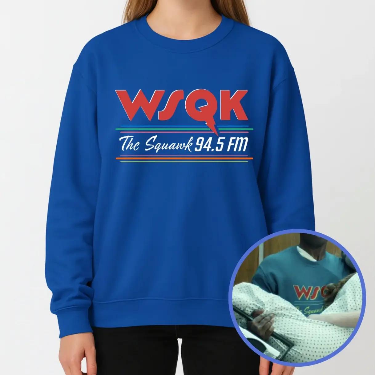 WSQK The Squawk 94.5 FM 100% Cotton Sweatshirt, Lucas Dustin ST TShirt Sweatshirt Hoodie, ST Radio Station Tee, Film Series Merchandise, Hawkins Vintage Graphic Shirt, Gift For Fans