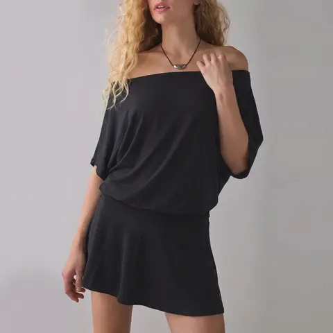 FISOEW Women's Casual Black Striped Draped Off-The-Shoulder Mini Dress - 2026 Spring Summer Breathable Lightweight Basic Fabric, Fit Style, Ideal for Beach Vacations, Parties, All Seasons Dresses for Women, Female Stylish Plus Size Clothes
