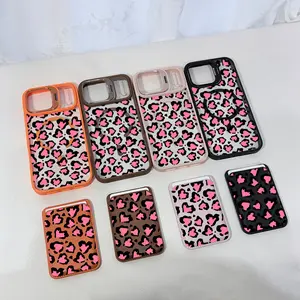 Heart-Shaped Leopard Print Shockproof MagSafe Case For iPhone 17 Pro Max 16 14 13 12 Camera Lens Protection Cover with Stand Lens Bracket Magnetic & Mag safe Wallet Stand
