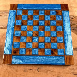 Black Walnut Caribbean Blue Chess Board (INCLUDES PIECES)
