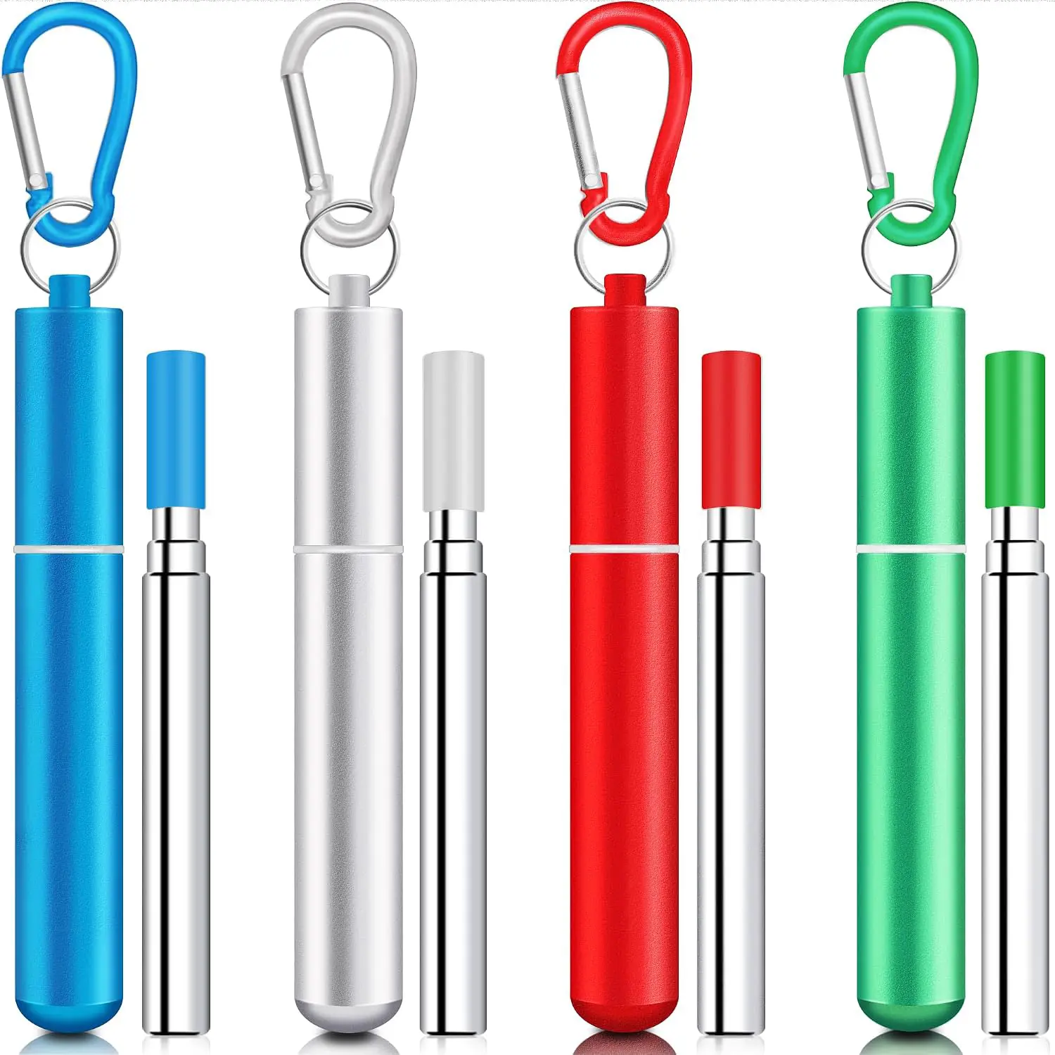 Reusable Metal Straws (4-Pack) with Silicone Tips, Cleaning Brush, Telescopic Portable Design - All-Seasons Essentials for Adults (18+), Household Use, Cruise Ship & Camping Hiking Water Access
