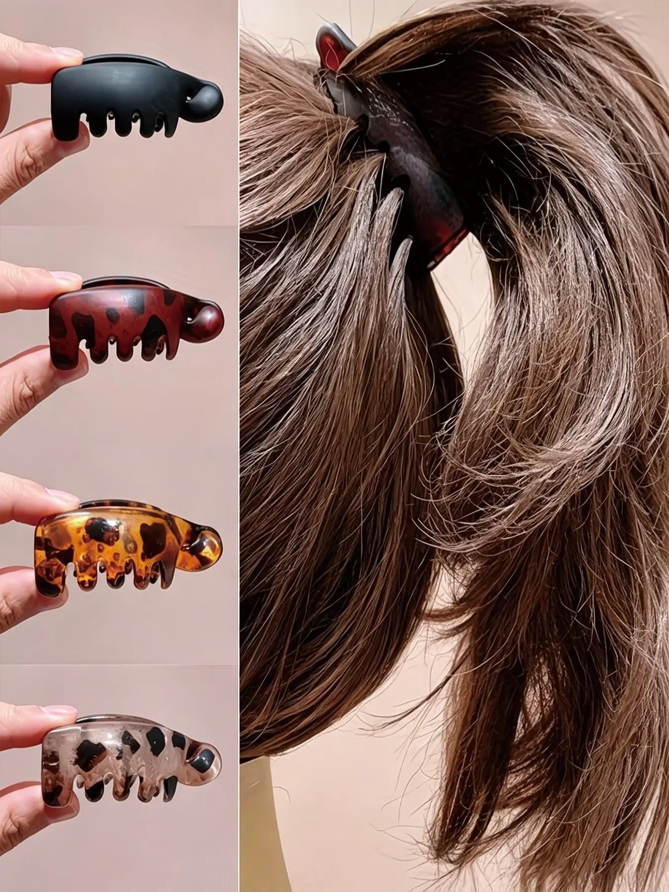 4pcs Women's Anti-Slip Banana Hair Clips, Hair Claws, Vintage Leopard, Amber, Secure Ponytails, Buns, Curly Hairstyles, Thin Hair Friendly, Hair Claws Set, Fashion Hair Accessories, Hair Style Accessory, Hairclips