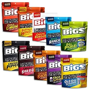 BIGS Sunflower Seeds Variety Pack | Includes Taco, Cheeseburger, Pickle, Old Bay, Pizza, Chili Lime, Bacon, BBQ, Ranch & more (10 Variety Bags) Snack