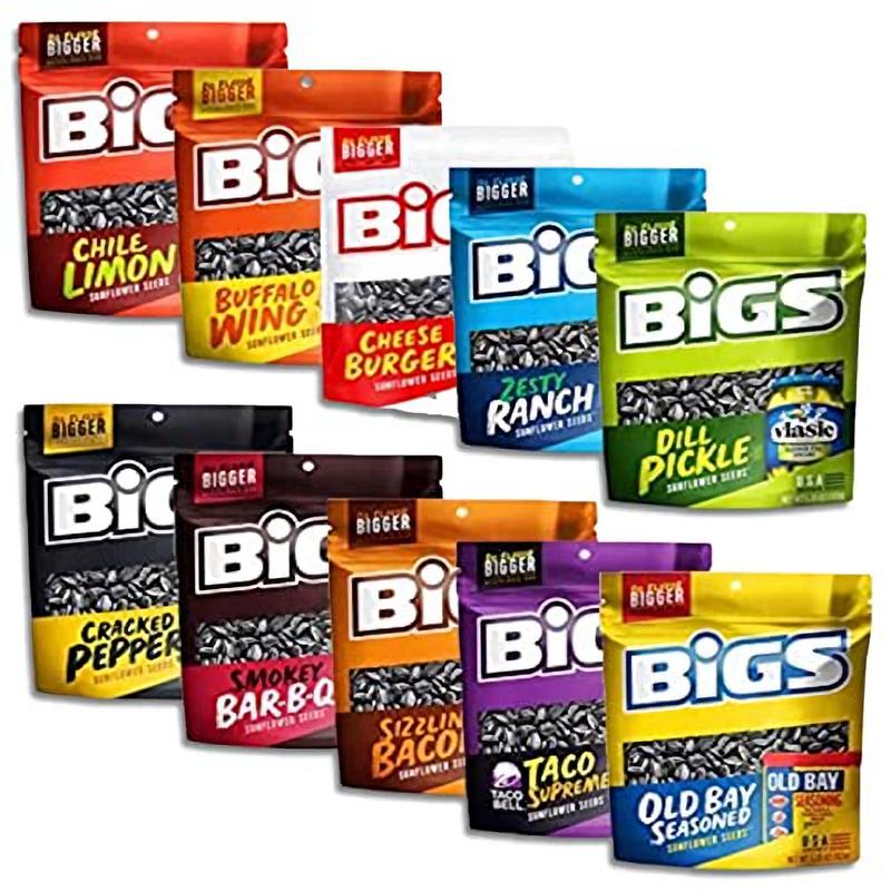 BIGS Sunflower Seeds Variety Pack | Includes Taco, Cheeseburger, Pickle, Old Bay, Pizza, Chili Lime, Bacon, BBQ, Ranch & more (10 Variety Bags) Snack