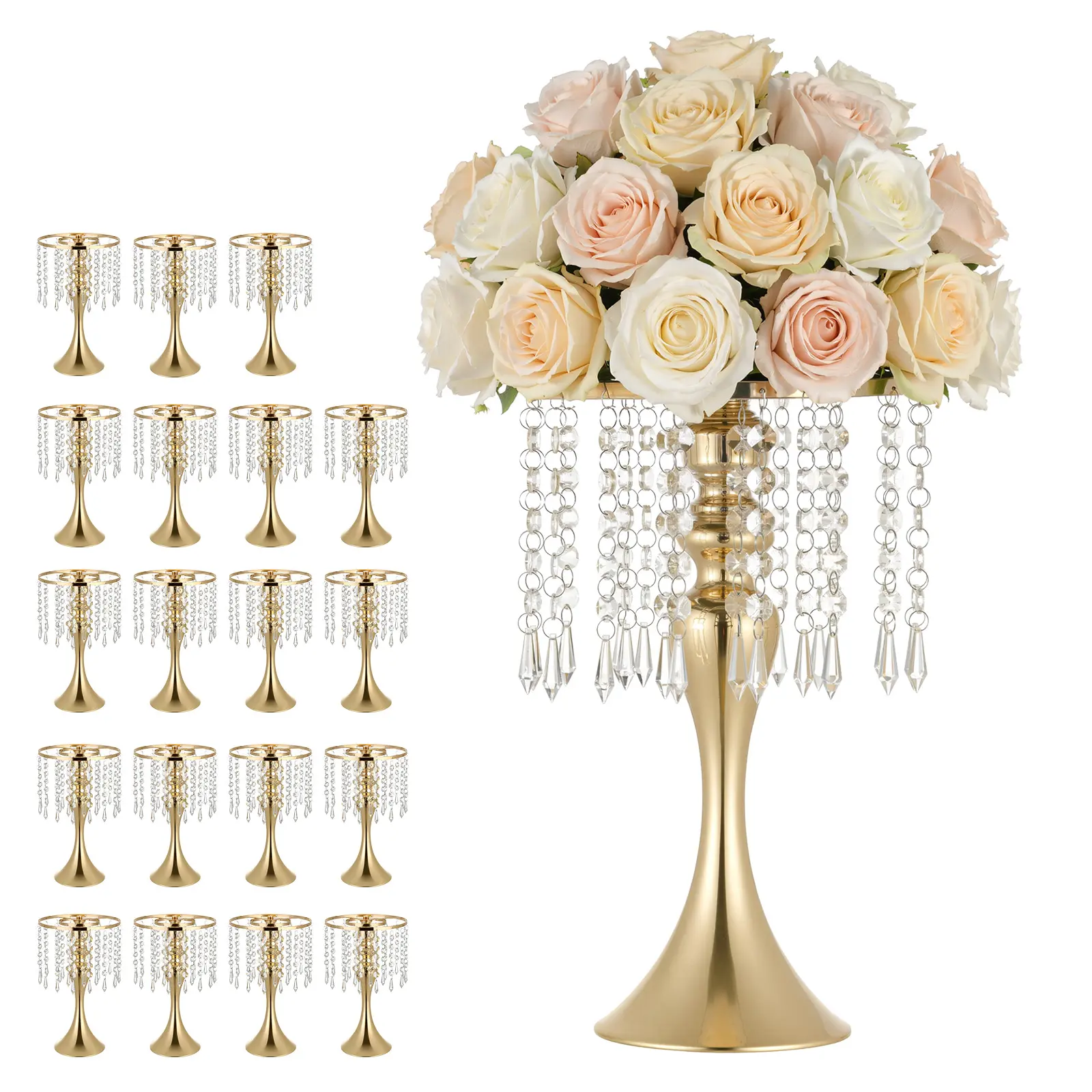 【SummerFinds】VEVOR 20 PCS Steel Floral Vases, 13.2 in Tall Electroplated Crystal Mermaid-Shape Standing Vases with 5.1 in Base Diameter, Screw Easy Installation, Versatile Centerpiece for Wedding, Indoors Home Decor, Gold