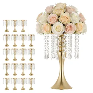 VEVOR 20 PCS Wedding Flower Vase, 13.2 in Tall Flower Table Centerpieces, Crystal Banquet Vases Easy Installation, Electroplated Finish, Versatile Arrangement Stand for Party Events Home Decor, Gold