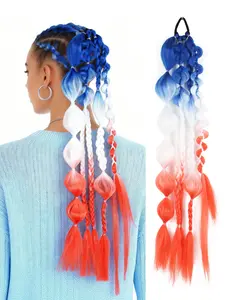 1pc Multicolor Braided Ponytail＋Bubble Ponytail Extension for Women ,Y2k Hair Ponytail,Pre Stretched Ponytail Hair Accessories,22 Inch Wrap Around Ponytail Afro Puff Ponytail Style Hair Extensions ,Curly Braided Straight Textured Hairband Ponytails