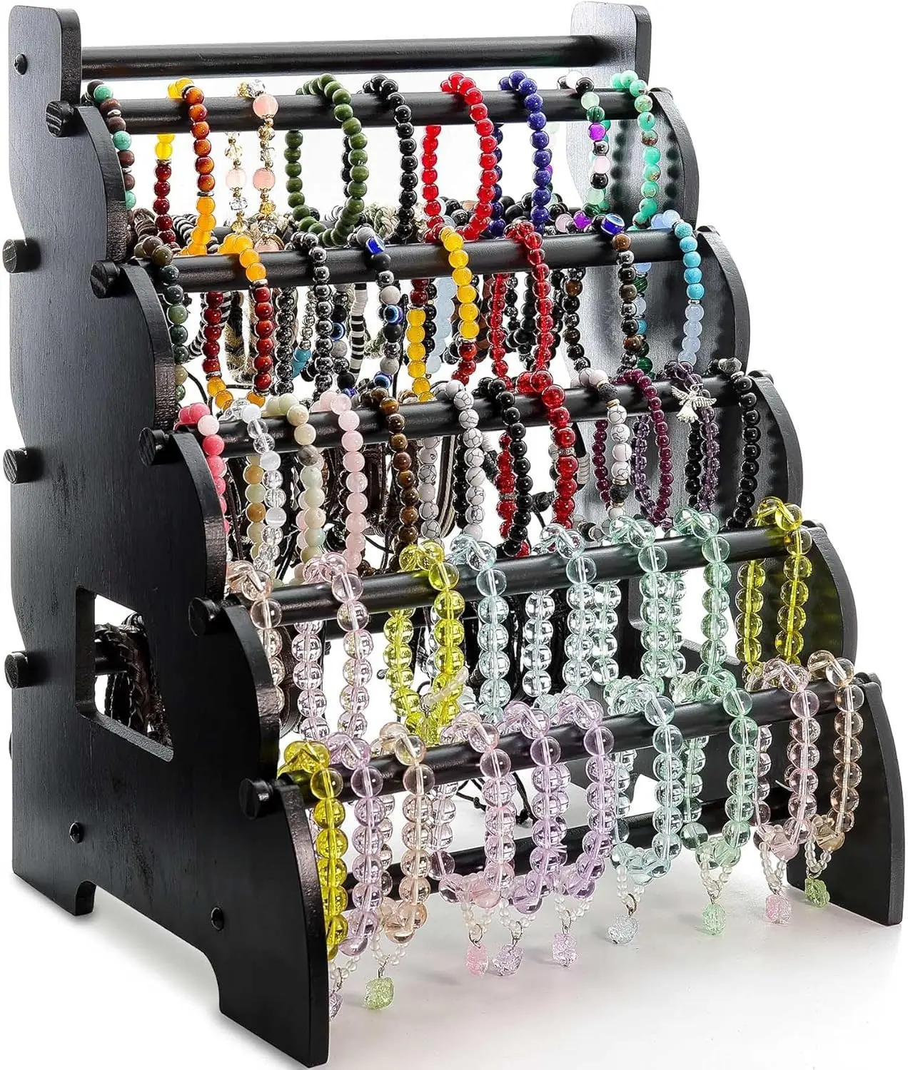 8 Tier Wooden Bracelet Holder Jewelry Display Stand, Portable Organizer for 150-240 Bangles & Scrunchies, Ideal for Vendors Retail Stores Craft Shows Home Storage (Black)