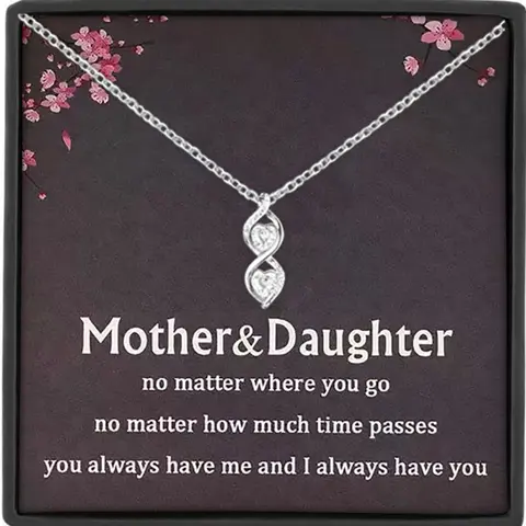 Mother's Day Mother–Daughter Heart Zircon Pendant Necklace with Card and Gift Box, Love Necklace, Sentimental Necklaces for Mother's Day, Birthday or Christmas