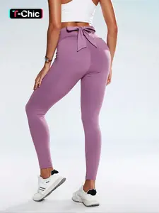 Women's High Waist Yoga Pants with Back Bow Design, Silky Sports Tight Fit, Comfortable Fashionable Workout Leggings High Waisted Leggings
