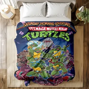 Ninja Turtle Slogan Print Blanket, Super Soft Skin-Friendly, Durable and Quick-Dry, Multi-Size for Bed Sofa Travel Camping Office Nap