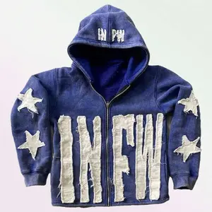 INFW Hoodie Street Star Pattern Patchwork Sweater Letter Long Sleeve Y2K Hoodie