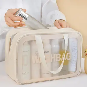 Large-Capacity Semi-Transparent Toiletry & Makeup Bag, Portable Travel Cosmetic Bag, Multifunctional Bath & Swimming Storage Bag, Waterproof Toiletry Bag