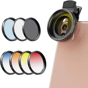 52mm Phone Camera Lens Kit Graduated Color Filter Accessory Kit - Four Color Lens, Star, CPL Filter, ND32 Filter Compatible with iPhone 15 14 Pro Max 13 12 11 & Canon Nikon Sony Cameras