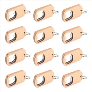12Pack Wood Bottle Opener Wooden Keychain Bottle Openers Blanks Wood Engraving Key Chains Key Tag for Home Kitchen Party