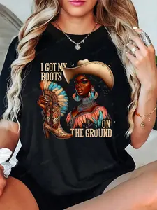 I Got My Boots On The Ground Western Cowgirl Swag T-Shirt-Summer Tops T-Shirts Women, Club Outfits Women Sexy, Summer Dress, Cheetah Print T-Shirt