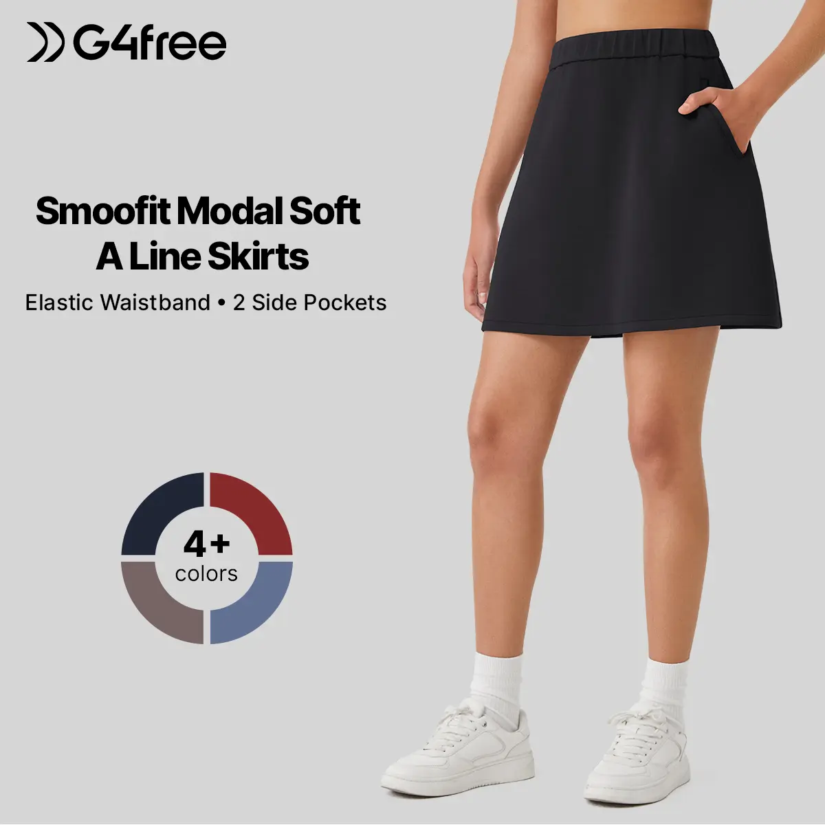 G4Free Smoofit Modal Soft A Line Skirts for Women - 15" Elastic Wasitband Summer Casual Lounge Skirt with 2 Side Pockets