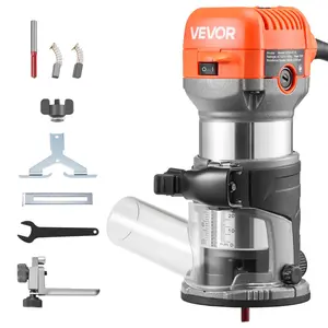 VEVOR Wood Router, Summervibes,Summervibes, 1 HP 710W, Variable Speed Palm Router Tool with Soft Start, Compact Wood Edge Trimmer with Fixed Base & 1/4-Inch Collet, Dust Hood, for Woodworking, Trimming, DIY Projects, Corded
