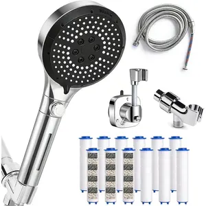 Filtered Shower Head with Handheld - High Pressure 6 Spray Modes Showerhead with Filters, Shower Head With Movable Bracket & 75" Anti-Burst Hose| 12 Replaceable Water Softener Filters for Hard Water