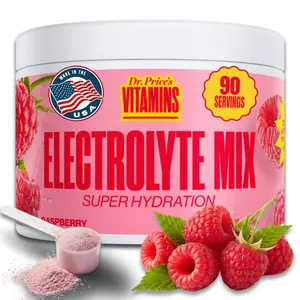 Dr. Price's Vitamins Electrolyte Mix Raspberry 90 Servings Keto Friendly No Sugar Non-GMO Gluten-Free Super Hydration - Mineral