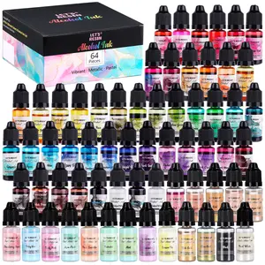 64pcs Concentrated Alcohol Ink Set, 9 Pastel and 9 Metallic Vibrant Colors Alcohol-Based Resin Ink for Epoxy Resin, Alcohol Paint Dye for Resin Art, Tumblers, 3D Bloom (Each 0.35oz) - LET'S RESIN