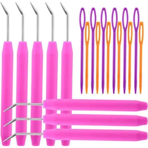 Loom Knit Hook Set, Crochet Needle Hook Kit, 8 Pcs Pink Knitting Loom Hook with 12 Pcs Colorful Plastic Sewing Needles for Knitting Looms Boards