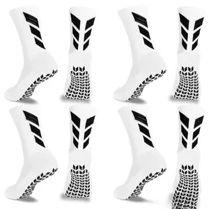 4 Pairs White/Black Cotton Men's Soccer Socks, Unisex Non-Slip Soccer Socks, Yoga Socks, Non-Slip Training Sports Socks Suitable for Indoor and Outdoor Beauty and Personal Care