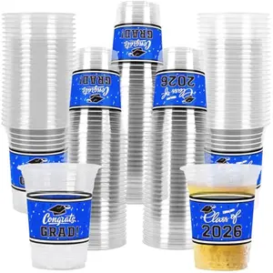 Graduation Party Supplies 2026 - 100 Pcs 16oz Blue Plastic Cups for Grad Festivities | Durable Drinkware for Celebrations