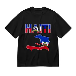 Haiti Flag Map T-Shirt, Haitian Pride Cotton Tee, Caribbean Country Casual Top for Men Women