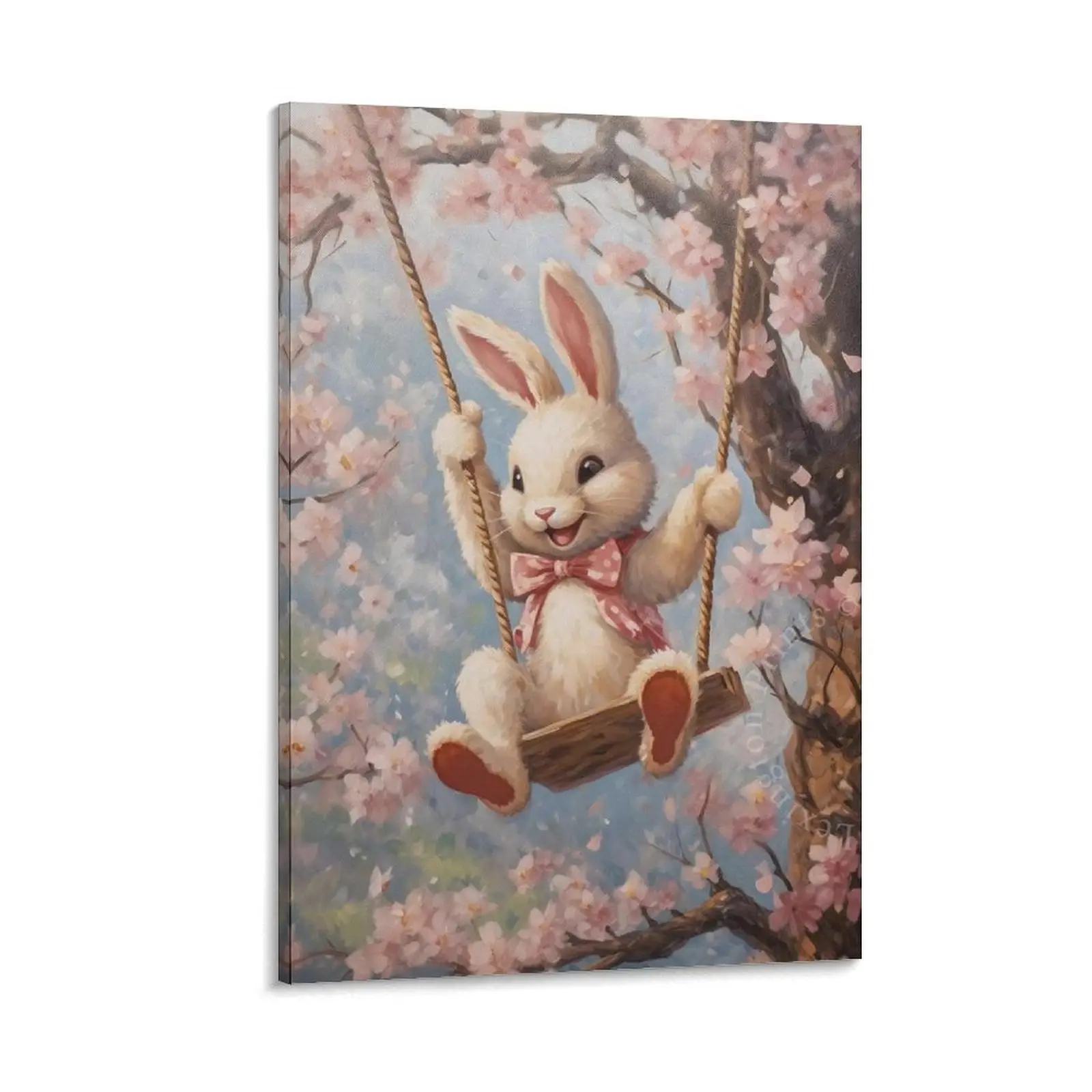 Cute Swinging Easter Bunny Printable Easter Wall Art Easter Decor Spring Print Canvas Poster Bedroom Decor Sports Landscape Office Room Decor Gift Frames Ornaments Decoration Artistic Hanging Photo