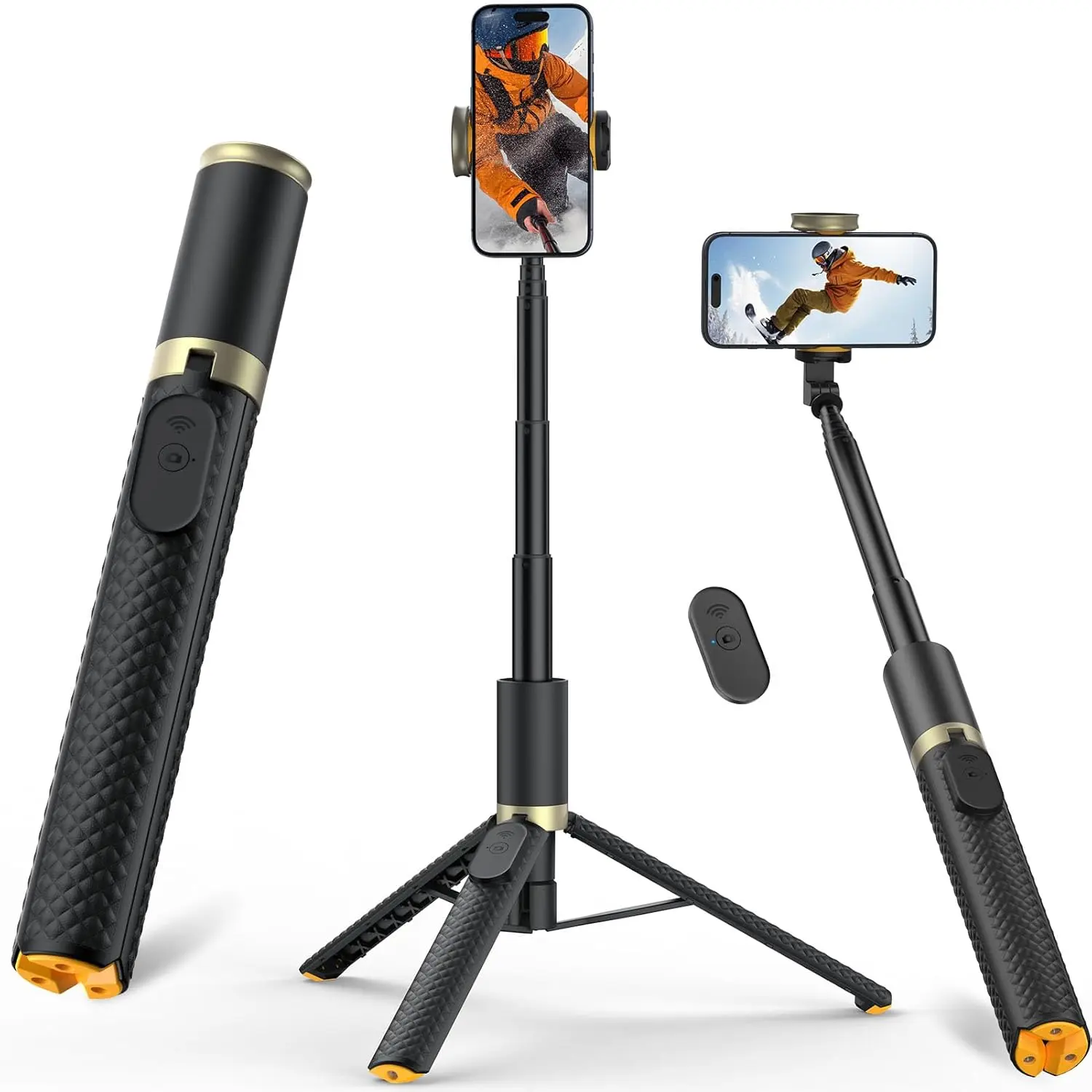 Vimose Aluminium Alloy Folding Mobile Selfie Stick Tripod - 62in Portable Detachable All-in-1, Wireless Bluetooth Remote, Compact Adjustable Stand with Silicone Accessories for Vlogging, Travel, Fits iPhone, Android Cellphones