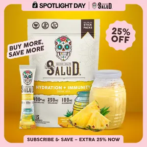 Salud 2-in-1 [Hydration + Immunity - Pineapple] Electrolytes Powder, Agua Fresca Drink Mix, Elderberry, Dairy & Soy Free, Non-GMO, Gluten Free, Vegan, Low Calorie, 1g Sugar (15 Servings)