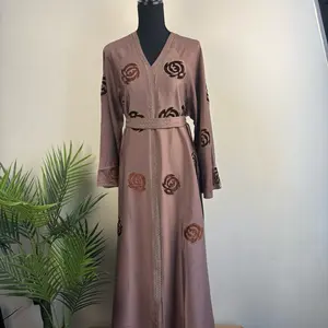 Layan Mauve Pink Embroidered Abaya for Eid & Evening Wear Modest Dress with Elegant Embroidery Matching Hijab Included