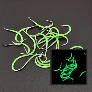 10Pcs Luminous High Carbon Steel Barbed Fishing Hook 9#-18# Stainless Annular Shape Noctilucent FishHook Accessories