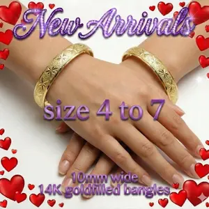 14K Gold Filled Bangles 10mm Wide Sizes 4 to 7 Anti-tarnish Guarantee