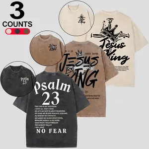 Men's Vintage Acid Washed Christian Faith Shirt, Jesus Is King Religious Psalm 23 Graphic Oversized Casual Tee summervibes