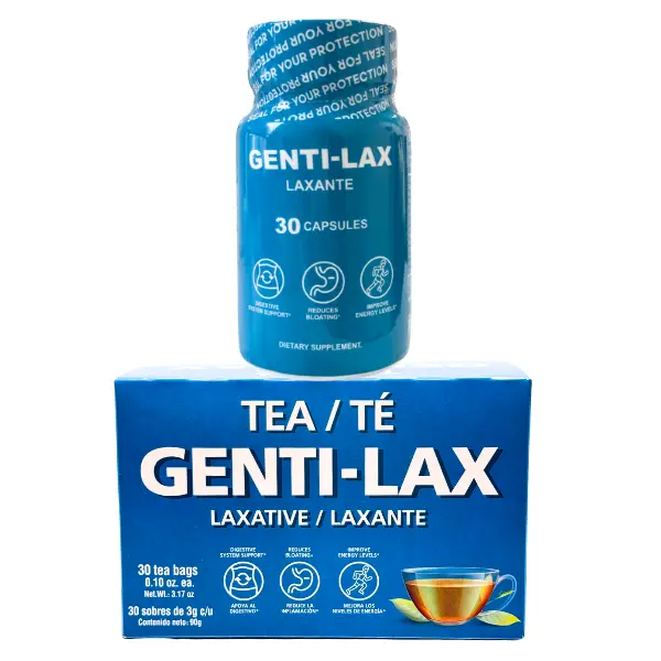 GENTI-LAX 2-Pack Herbal Dietary Supplement Combo - Edible Capsules, Sen Leaf Tea for Healthcare, Fitness, Herbs