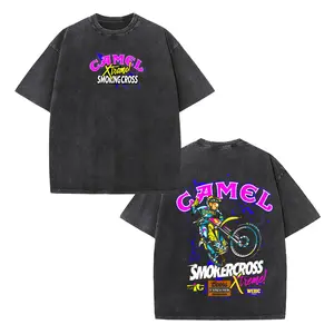 Vintage Camel Motocross Washed Oversized T-Shirt, Retro Dirt Bike Racing Graphic Tee, 90s Extreme Sports Streetwear For Men