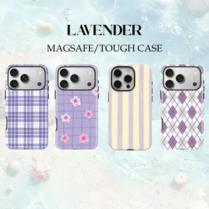 [Magsafe , Tough Case] Purple Aesthetic Phone Case – Plaid, Floral & Argyle iPhone Case, MagSafe Tough Cover For iPhone 17 16E 16 15 14 13 12 11
