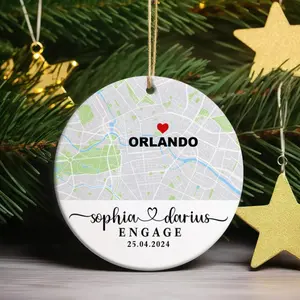 Engagement Ornament, Custom Map Ornament Just Engaged Gifts, Christmas Ornaments Engagement Gift, Couple Ornament Bride To Be Gift