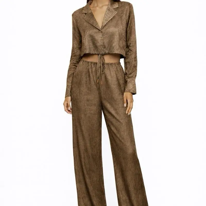 Bronze Women Casual Lounge Set Crop top and Pants