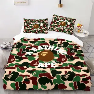 BAPE Classic ABC Camo Duvet Cover Set, 1 Duvet Cover & 1-2 Pillowcases No Core, Camouflage and Ape Head Logo, Soft Comfortable Bedding Gift for Streetwear Fans, Street Fashion Trend Bedroom Decor, Bed Sets